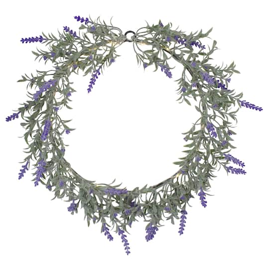 16" White LED Lighted Lavender Artificial Spring Wreath